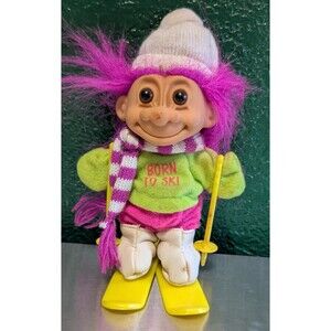 Skier Troll Doll Born To Ski 5" Vintage Russ Berrie Pink Hair